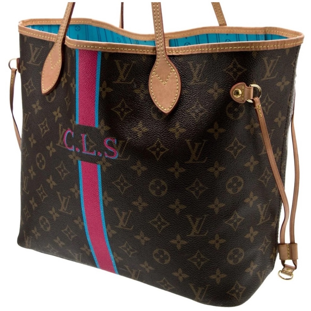 Louis Vuitton Monogram MM Tote with Tan and Blue-Red Stripe